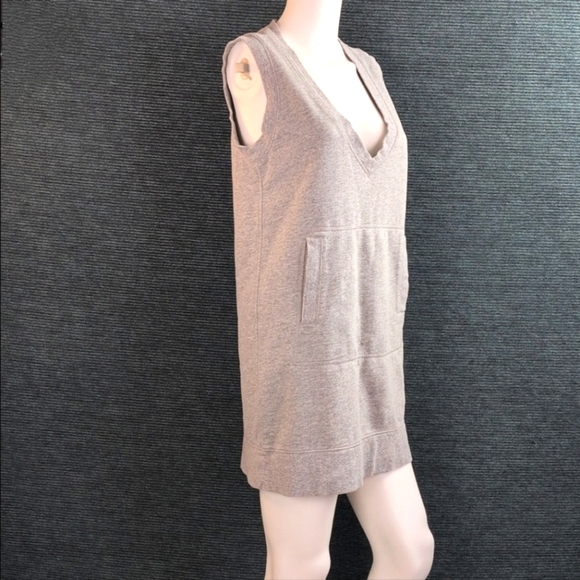 Norma Kamali Jersey Gray Sweatshirt Dress, V Neck Tunic - Picture 1 of 16
